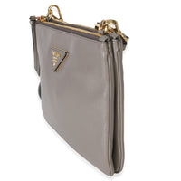 Prada Grey Calfskin Enameled Metal Triangle Crossbody Bag Handbag sv