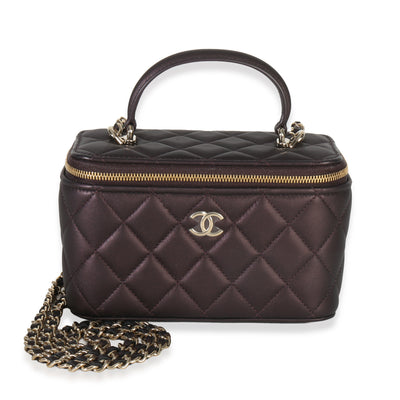 Chanel Burgundy Iridescent Quilted Lambskin Small Top Handle Vanity Case Handbag id