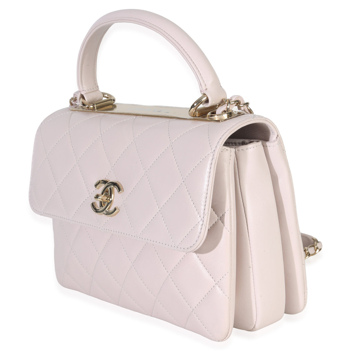 Chanel Pale Pink Quilted Lambskin Small Trendy Top Handle Bag Handbag sv