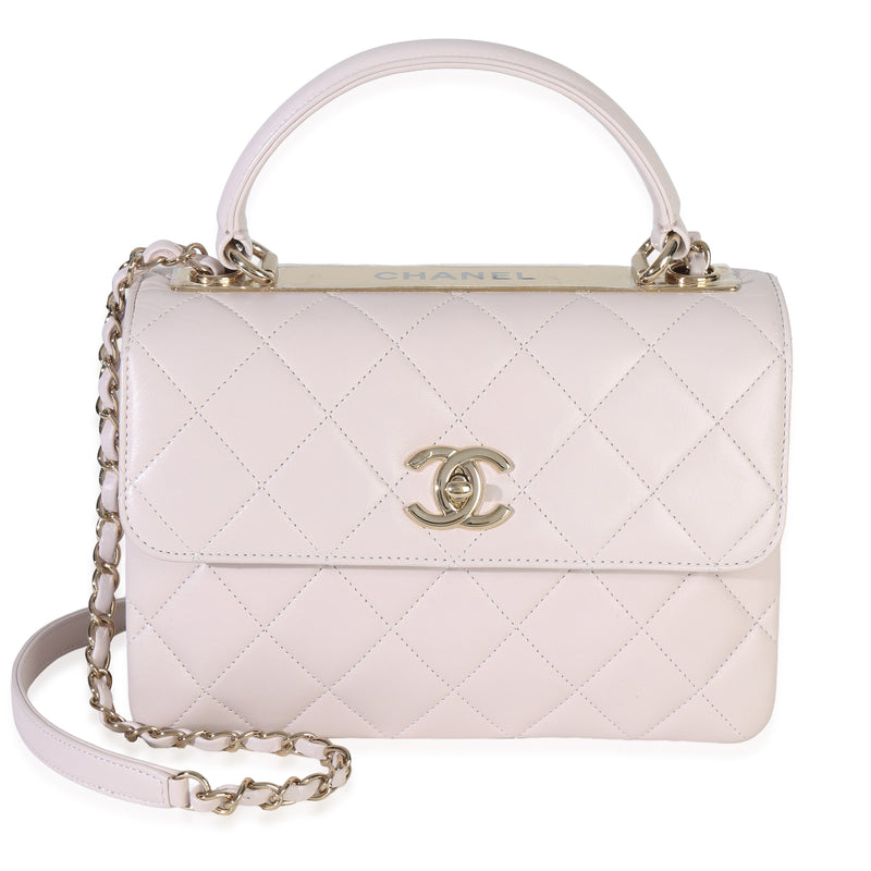 Pale Pink Quilted Lambskin Small Trendy Top Handle Bag