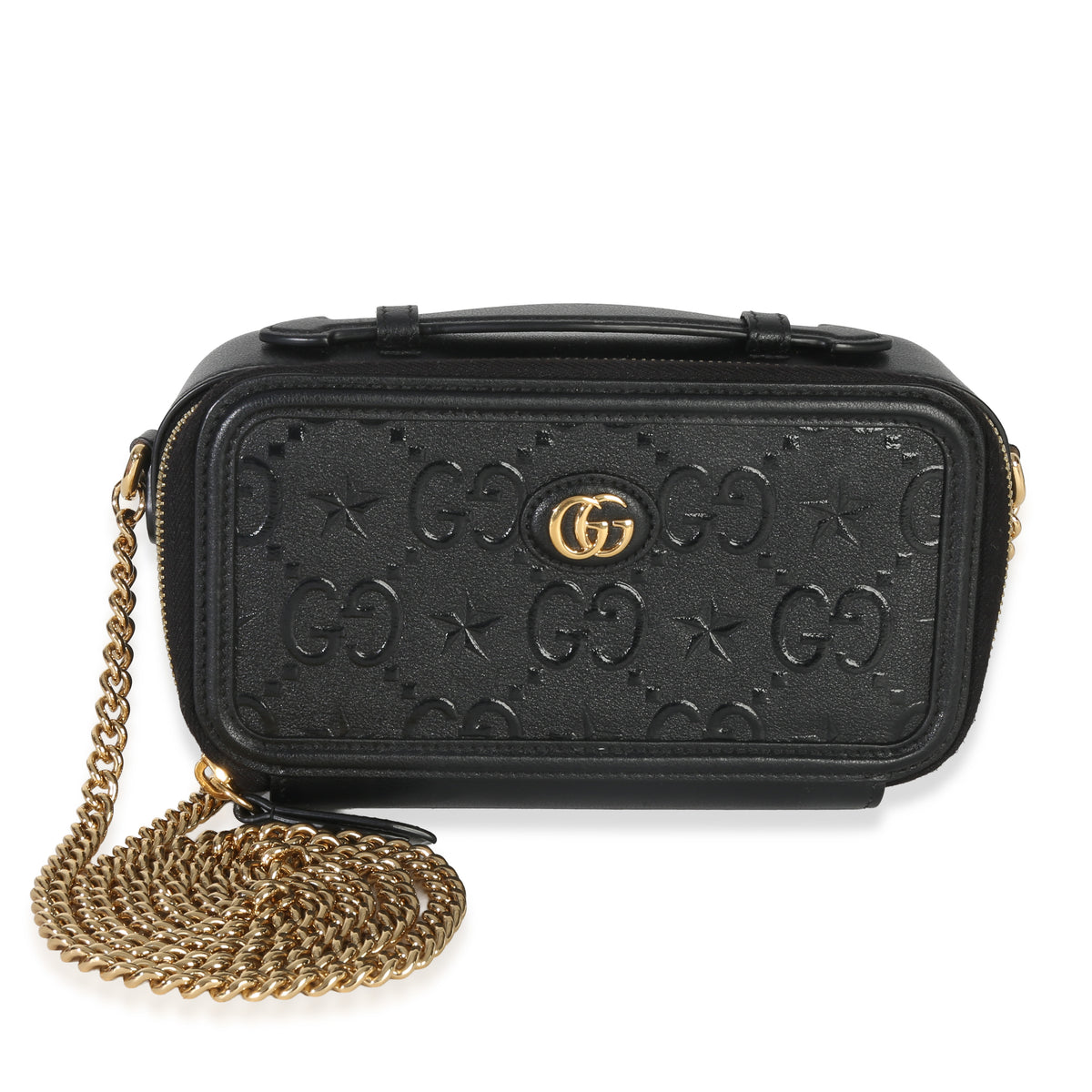 Gucci Black GG Star Embossed Calfskin Mini GG Chain Bag Handbag fv