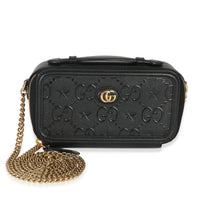 Gucci Black GG Star Embossed Calfskin Mini GG Chain Bag Handbag fv