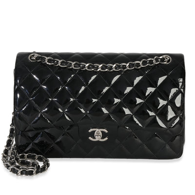 Chanel Black Quilted Patent Jumbo Classic Double Flap Bag Handbag id