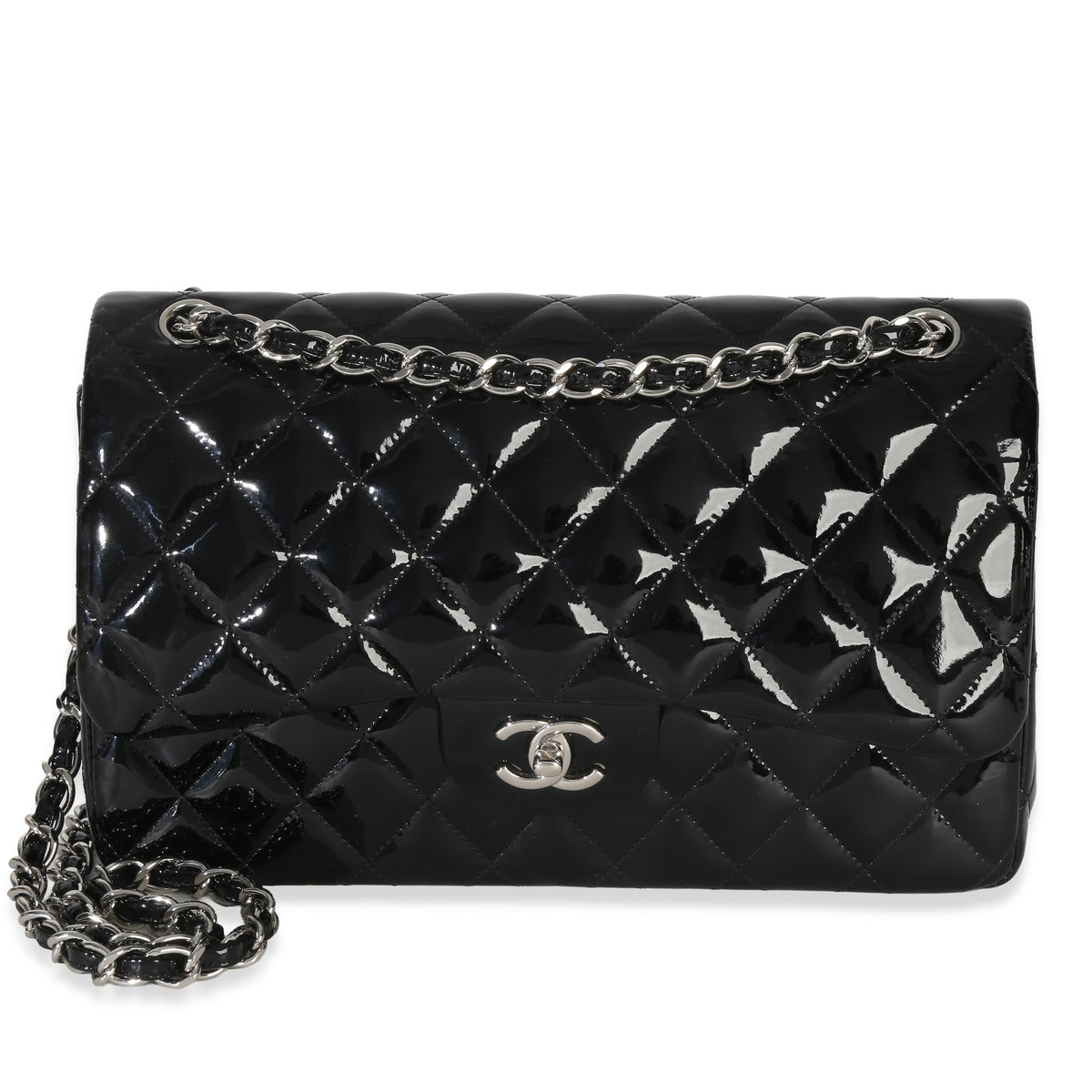 Chanel Black Quilted Patent Jumbo Classic Double Flap Bag Handbag id