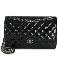 Chanel Black Quilted Patent Jumbo Classic Double Flap Bag Handbag id