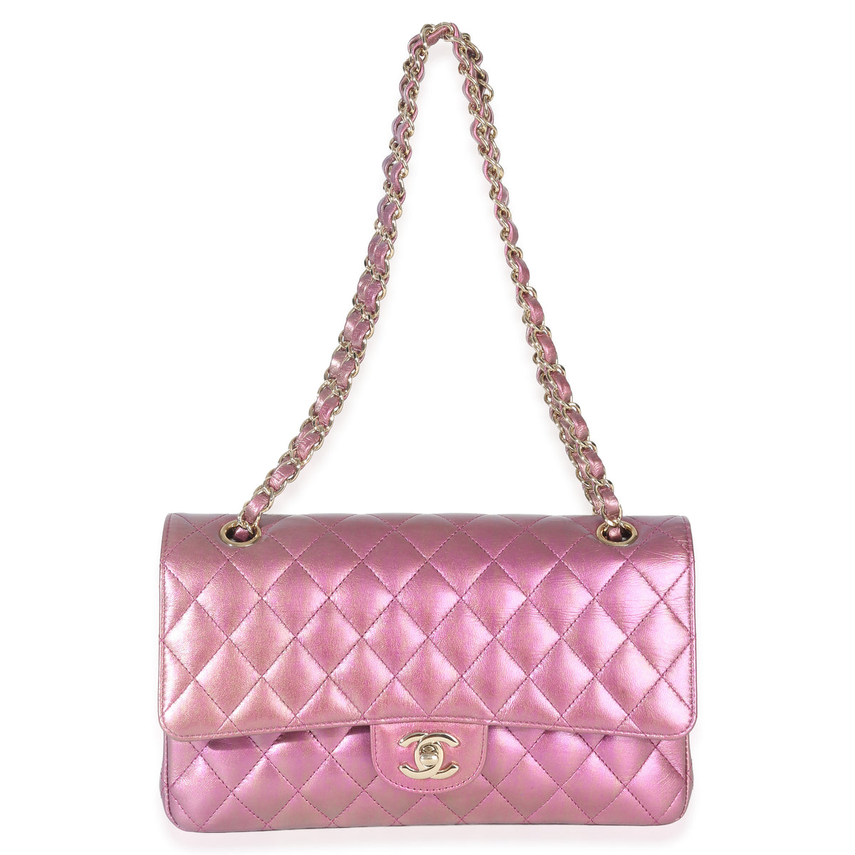 Chanel Dark Pink Iridescent Quilted Lambskin Medium Classic Double Flap Bag Handbag av