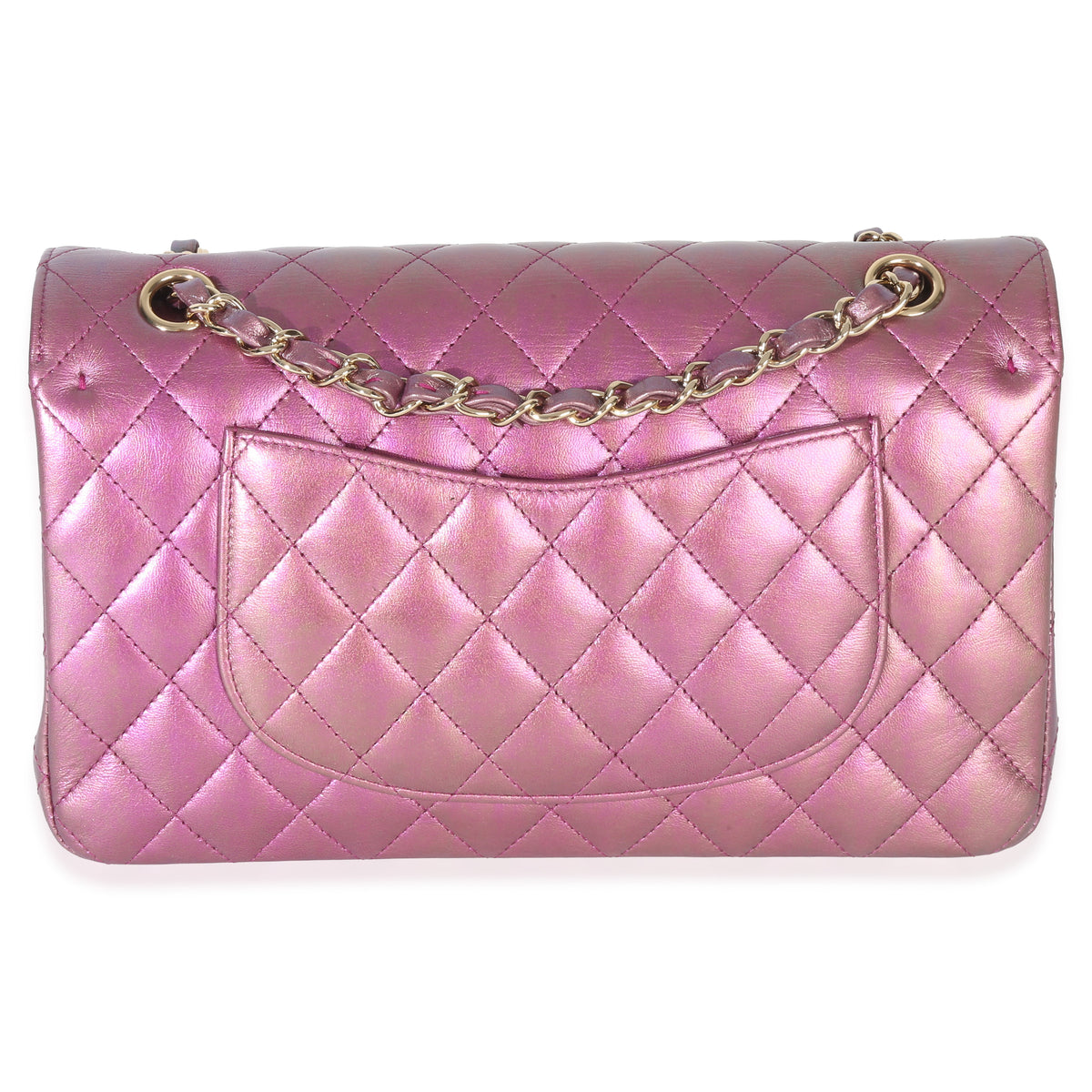 Chanel Dark Pink Iridescent Quilted Lambskin Medium Classic Double Flap Bag Handbag bv