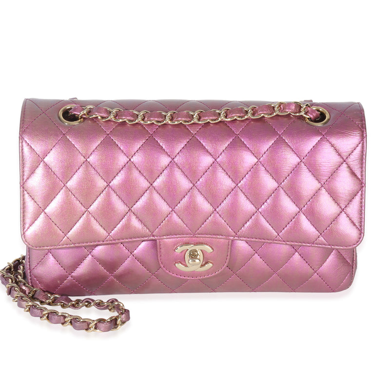 Chanel Dark Pink Iridescent Quilted Lambskin Medium Classic Double Flap Bag Handbag fv