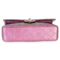 Chanel Dark Pink Iridescent Quilted Lambskin Medium Classic Double Flap Bag Handbag stamp
