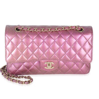 Dark Pink Iridescent Quilted Lambskin Medium Classic Double Flap Bag