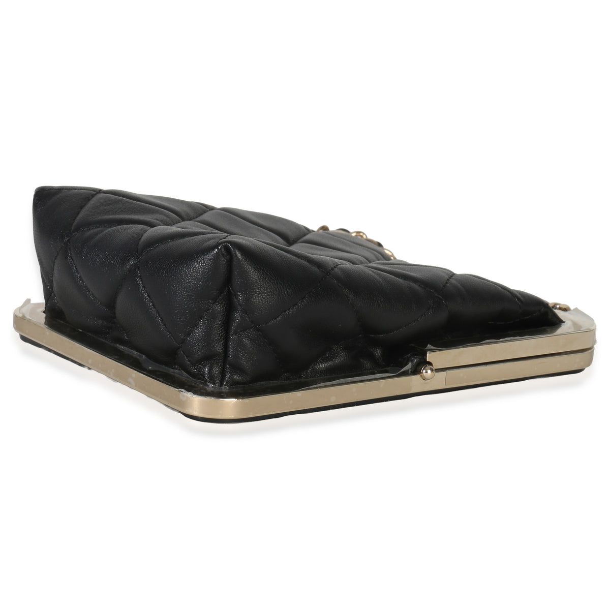 Chanel Black Quilted Lambskin CC Frame Clutch With Chain Handbag box