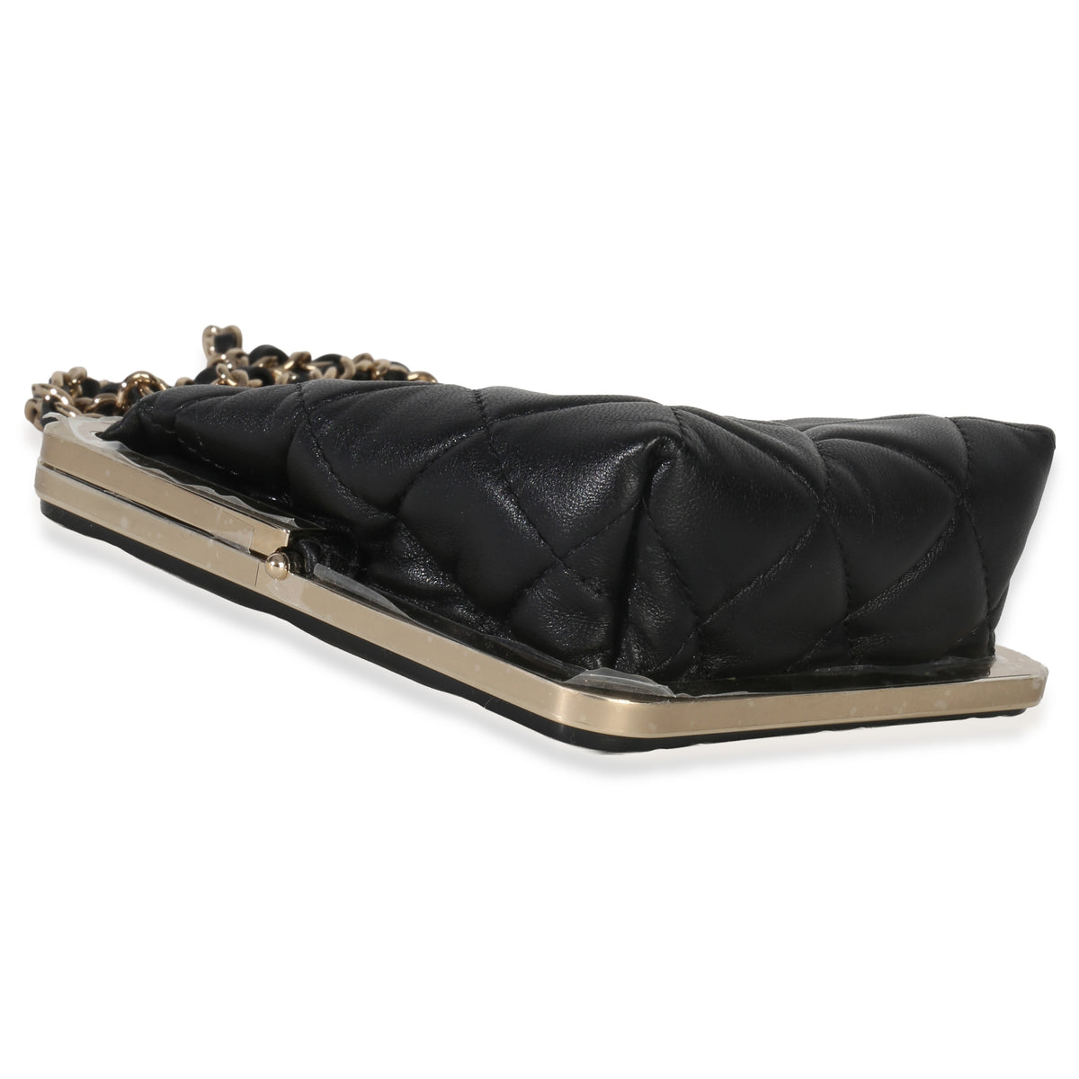 Chanel Black Quilted Lambskin CC Frame Clutch With Chain Handbag clasp