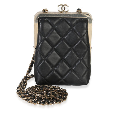 Chanel Black Quilted Lambskin CC Frame Clutch With Chain Handbag fv