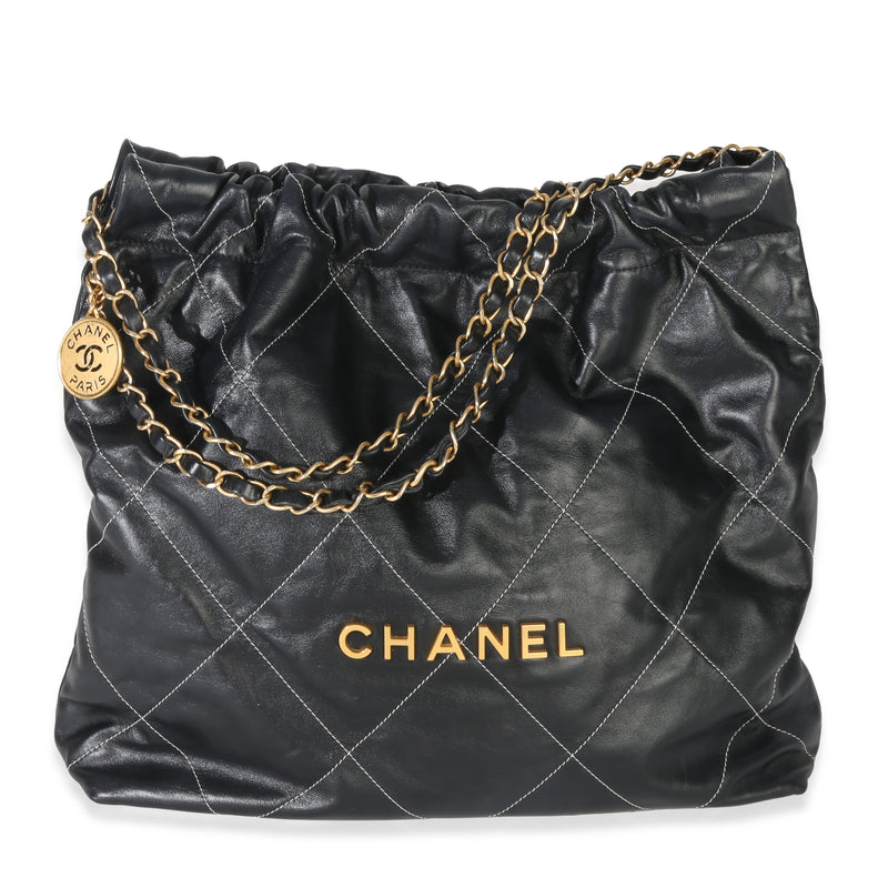 Black Quilted Shiny Calfskin Medium Chanel 22 Hobo