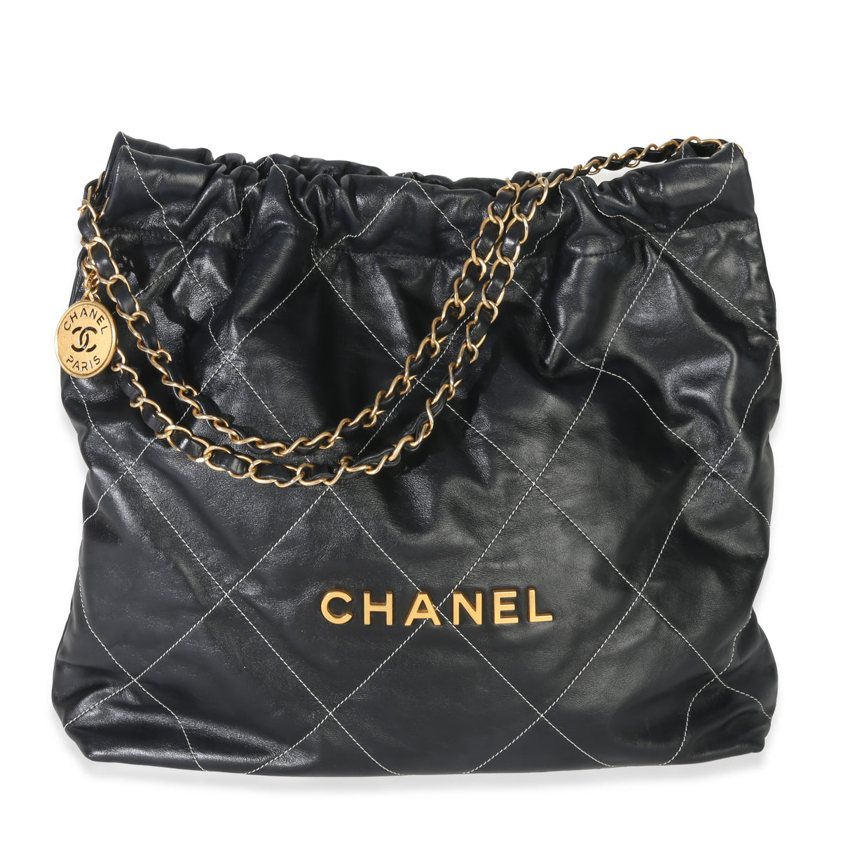 Black Quilted Shiny Calfskin Medium Chanel 22 Hobo