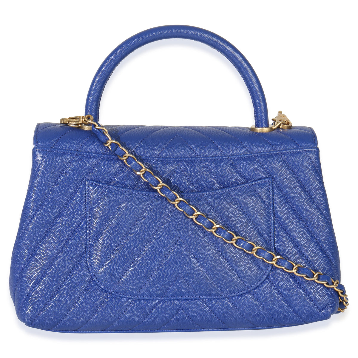 Chanel Blue Chevron Medium Coco Top Handle Bag Handbag bv