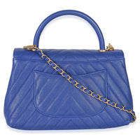 Chanel Blue Chevron Medium Coco Top Handle Bag Handbag bv