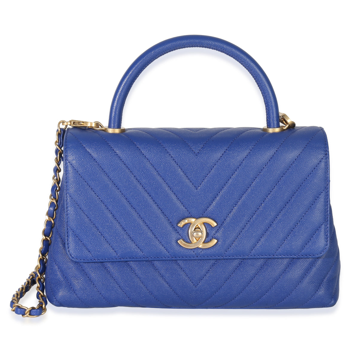 Chanel Blue Chevron Medium Coco Top Handle Bag Handbag fv