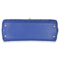 Chanel Blue Chevron Medium Coco Top Handle Bag Handbag stamp