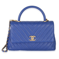 Blue Chevron Caviar Medium Coco Top Handle Bag
