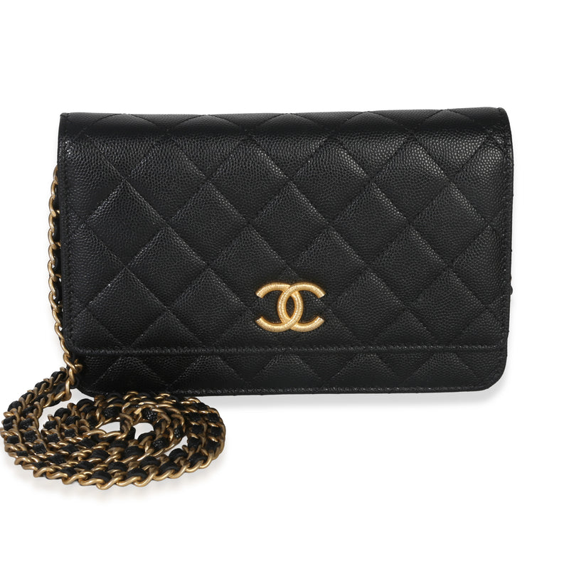 23B Black Quilted Caviar CC Wallet On Chain