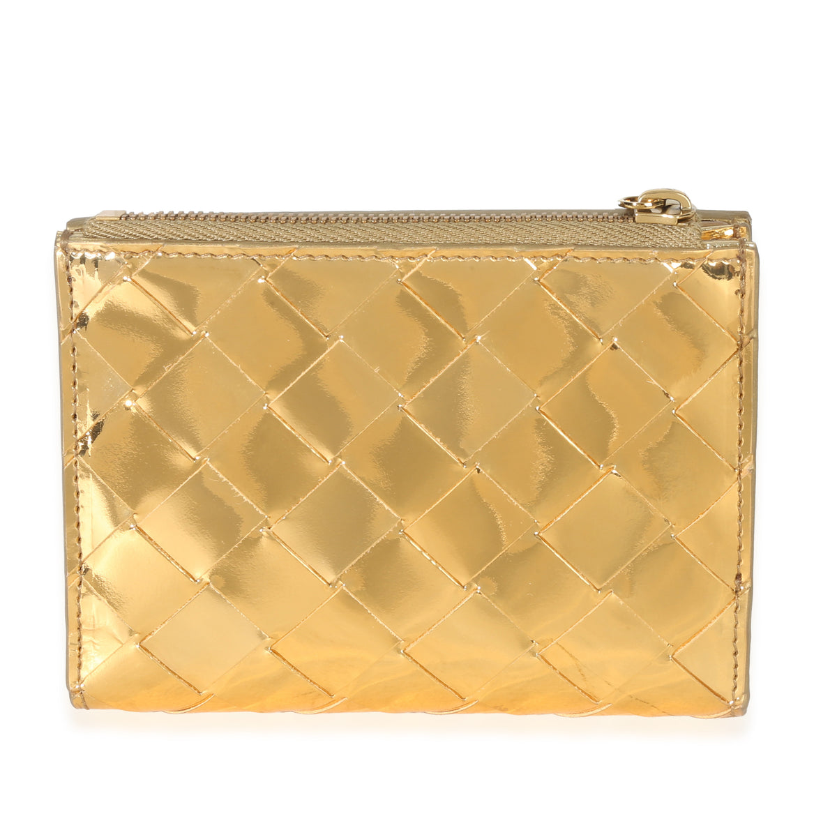 Bottega Veneta Gold Metallic Intrecciato Bi Fold Wallet Handbag bv
