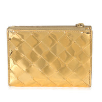 Bottega Veneta Gold Metallic Intrecciato Bi Fold Wallet Handbag bv