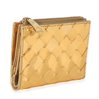 Bottega Veneta Gold Metallic Intrecciato Bi Fold Wallet Handbag pv