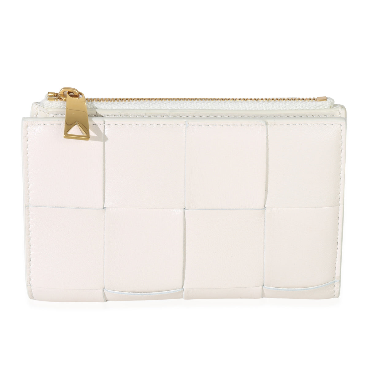 Bottega Veneta White Nappa Maxi Intrecciato Zip Around Wallet Handbag fv