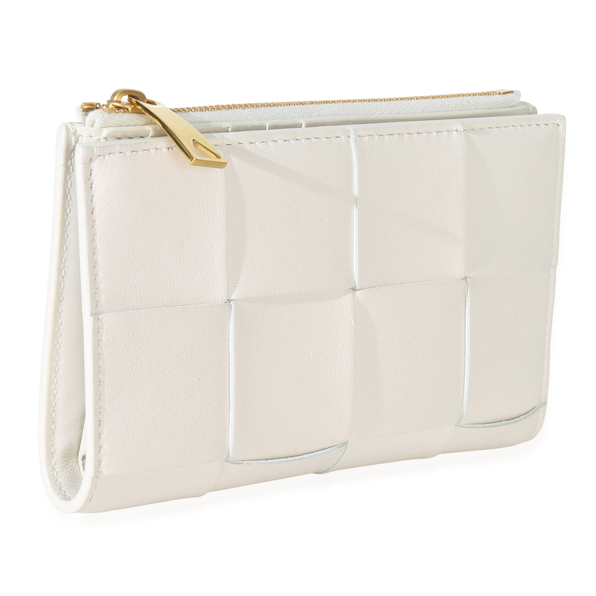 Bottega Veneta White Nappa Maxi Intrecciato Zip Around Wallet Handbag pv
