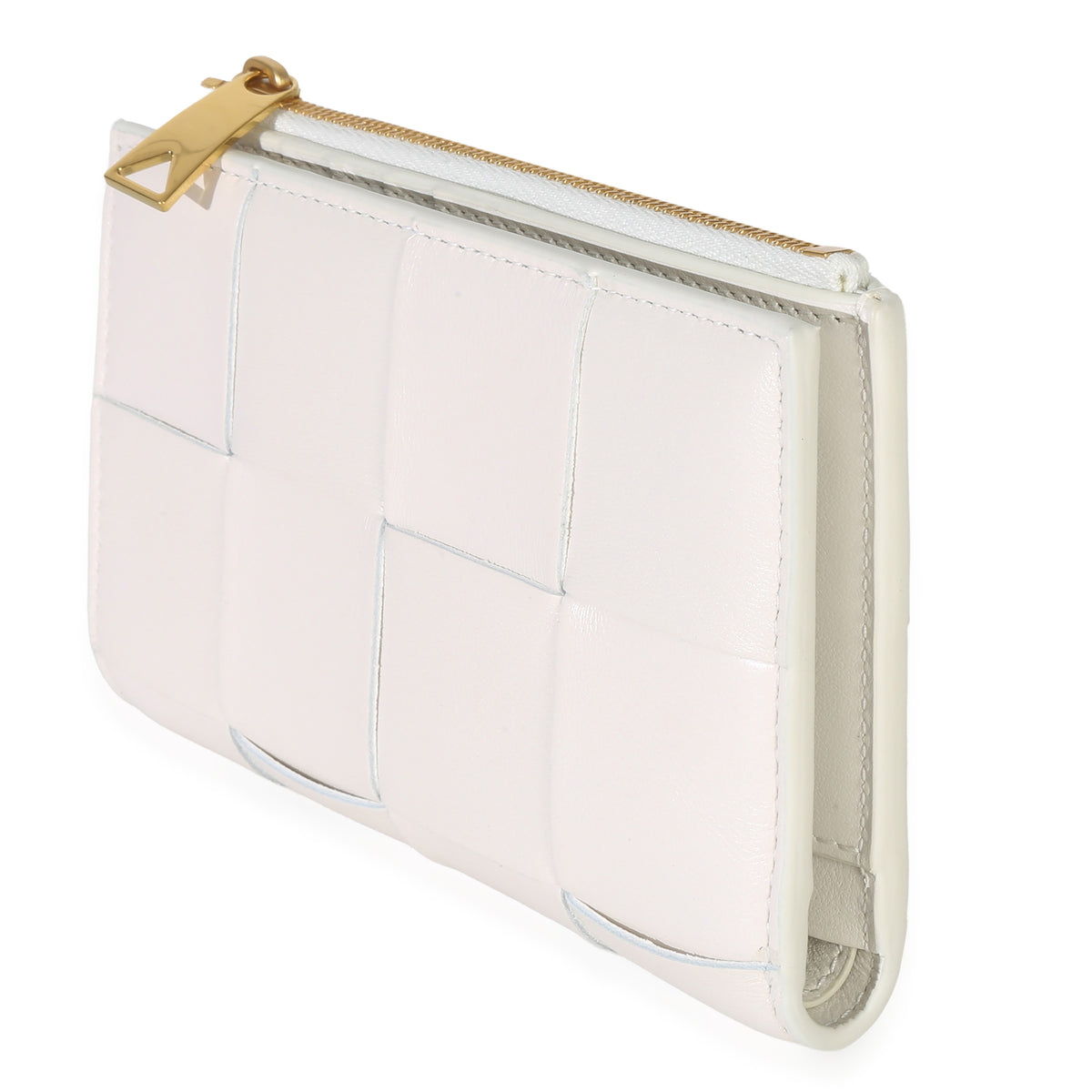 Bottega Veneta White Nappa Maxi Intrecciato Zip Around Wallet Handbag sv