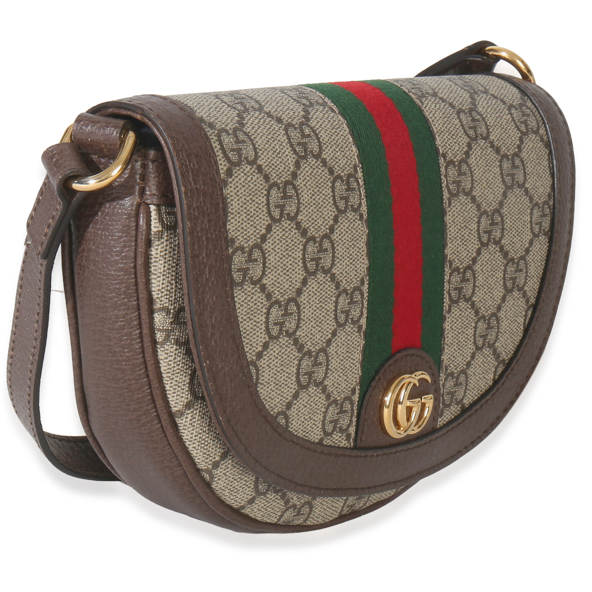 Gucci Beige GG Supreme Canvas Ophidia GG Curved Flap Bag Handbag pv