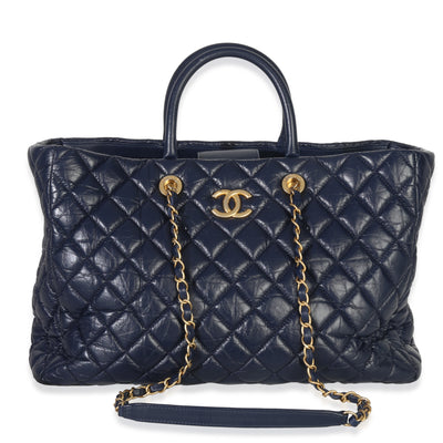 Navy Quilted Calfskin Large Coco Allure Shopping Tote