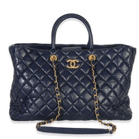 Navy Quilted Calfskin Large Coco Allure Shopping Tote