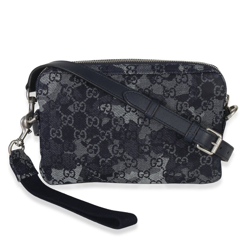 Navy Floral GG Denim Wristlet Crossbody