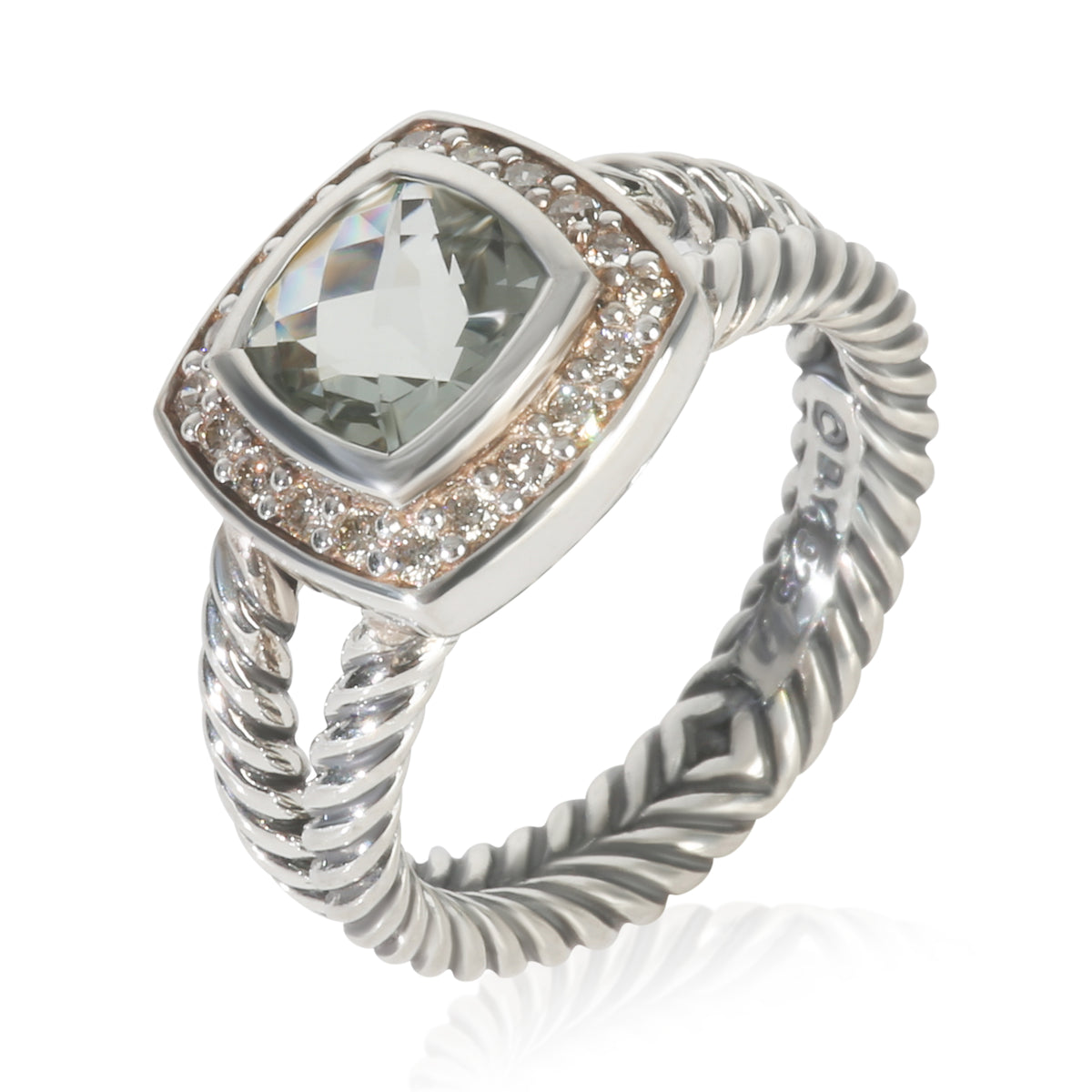 Sterling Silver Prasiolite and Diamond Petite Albion Ring