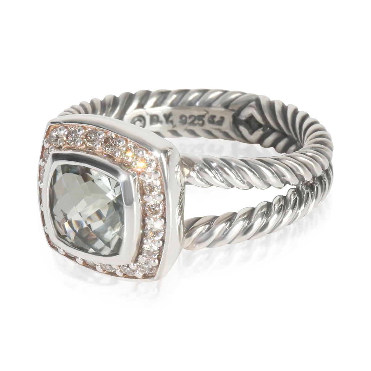 Sterling Silver Prasiolite and Diamond Petite Albion Ring