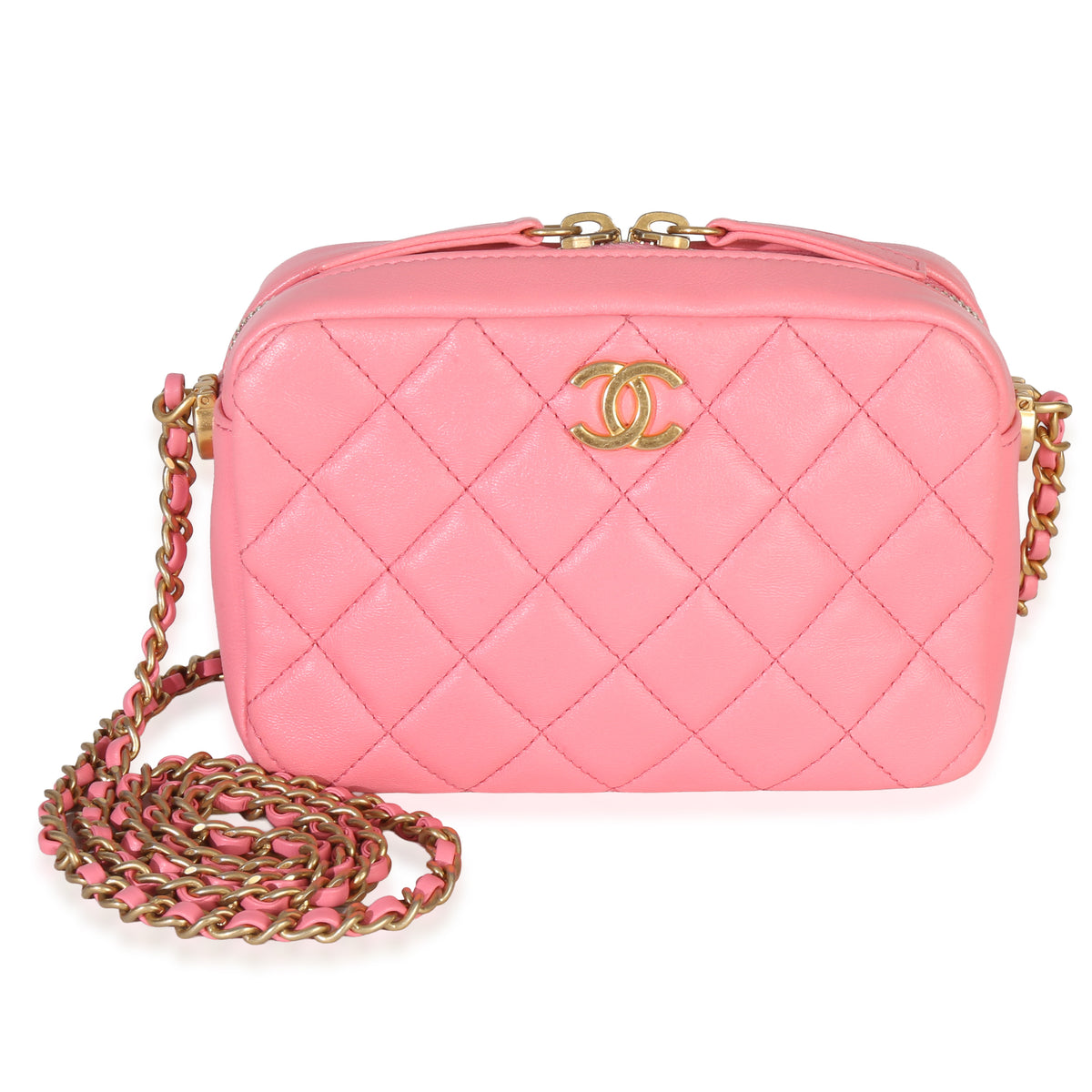 Pink Quilted Lambskin Pearl Crush Camera Bag
