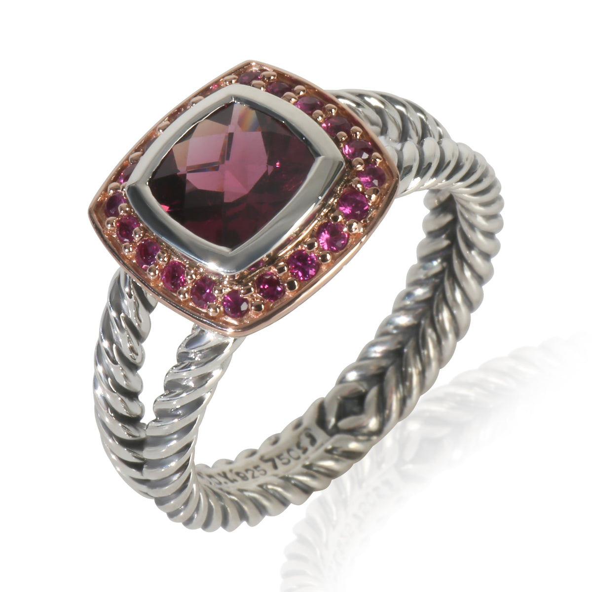 Rose Gold & Sterling Silver Garnet and Sapphire Petite Albion Ring