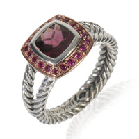 Rose Gold & Sterling Silver Garnet and Sapphire Petite Albion Ring