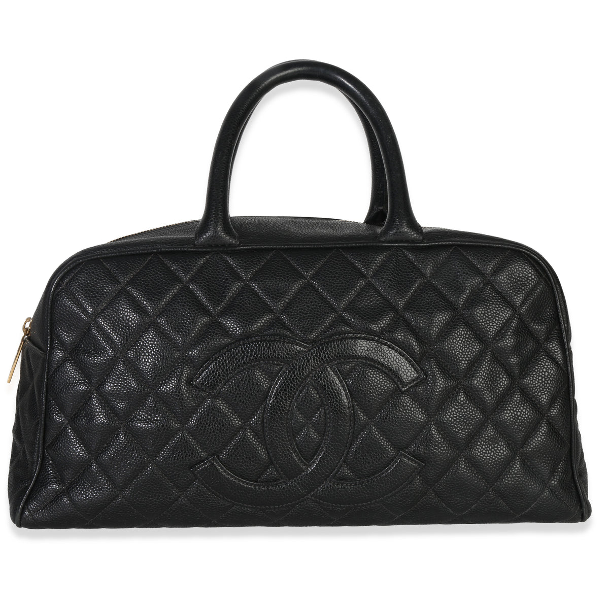Vintage Black Quilted Caviar CC Bowler Bag