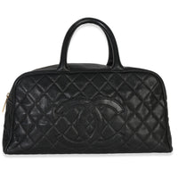 Vintage Black Quilted Caviar CC Bowler Bag