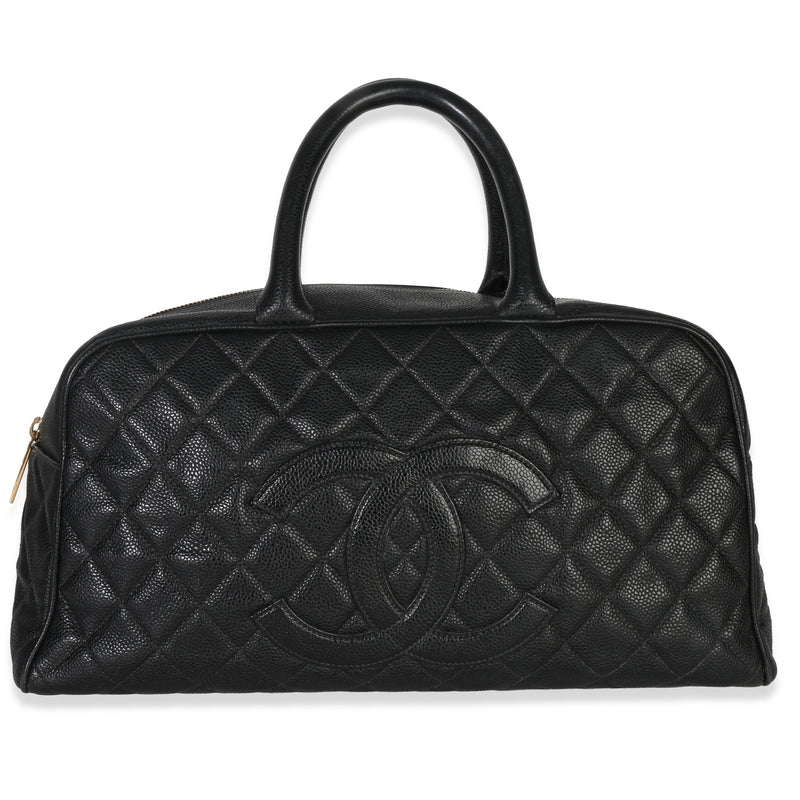 Vintage Black Quilted Caviar CC Bowler Bag