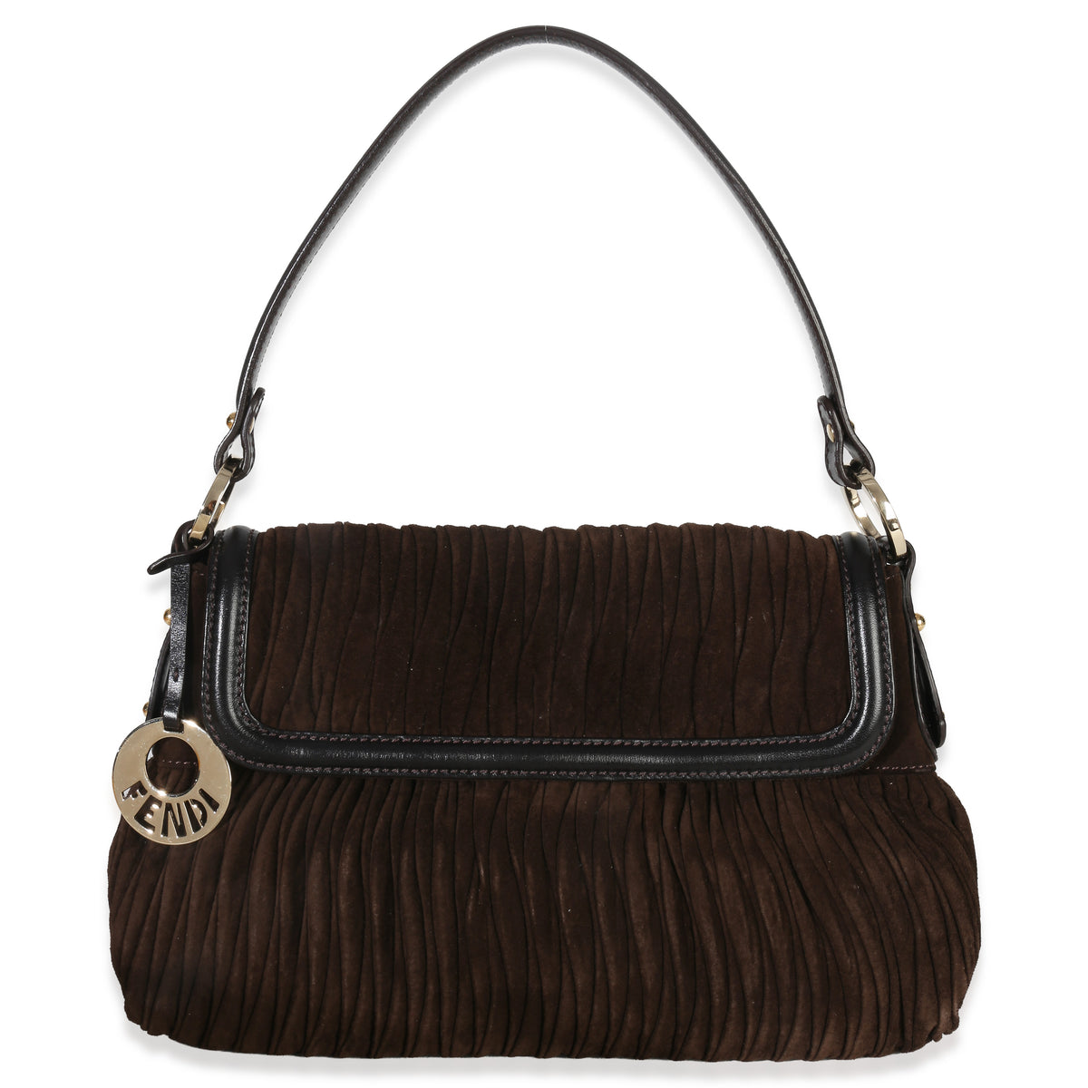 Vintage Brown Pleated Suede Chef Shoulder Bag