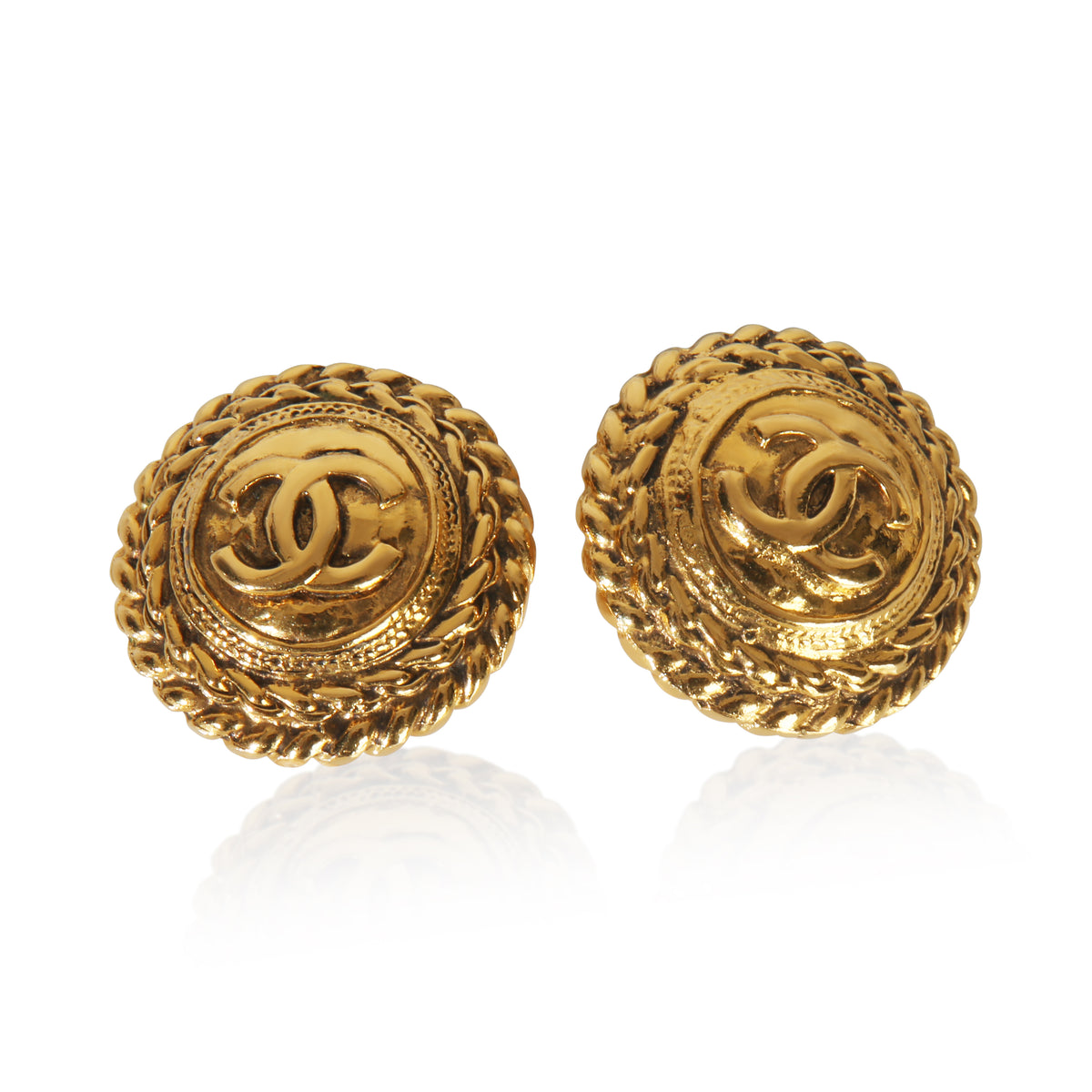 Chanel Gold Plated  Vintage Button Earrings fv
