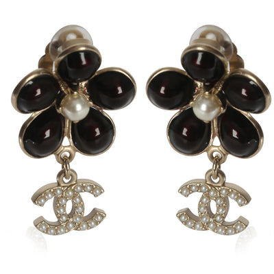 Chanel Gold Plated  2013 Gripoix & Faux Pearl Flower Earrings fv