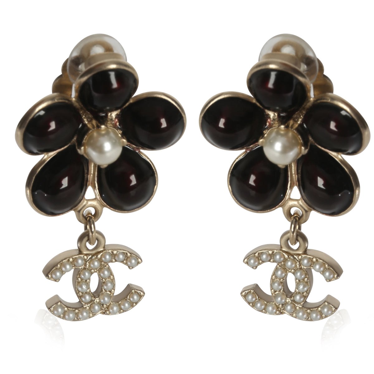 Chanel Gold Plated  2013 Gripoix & Faux Pearl Flower Earrings fv