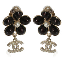 Chanel Gold Plated  2013 Gripoix & Faux Pearl Flower Earrings fv