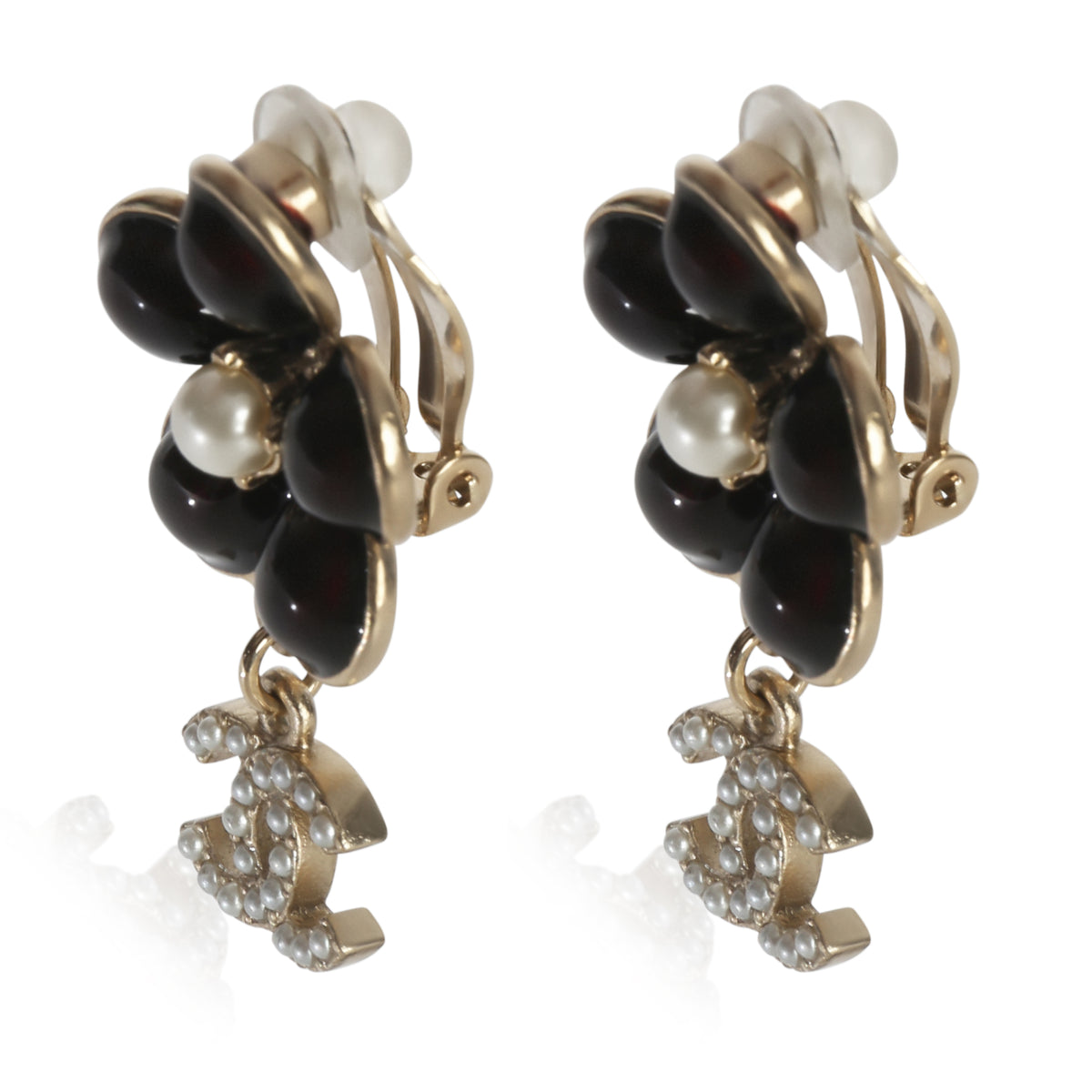 Chanel Gold Plated  2013 Gripoix & Faux Pearl Flower Earrings sv