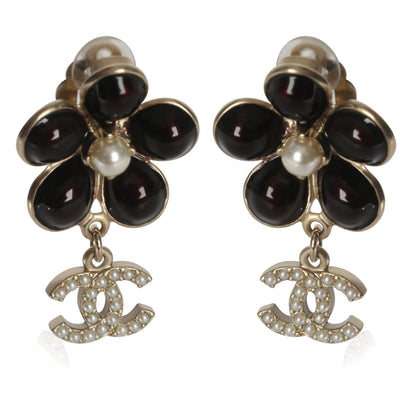 Gold-Plated  2013 Gripoix & Faux Pearl Flower Earrings